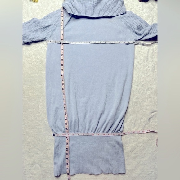 Karen Millen Wool Blend Cowl Neck 3/4 Sleeve Knit Mini Sweater Dress Light Blue - Picture 16 of 16